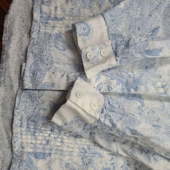 Soft Surroundings White Blue Paisley Floral Button Down Linen Shirt Coastal - Picture 7 of 11